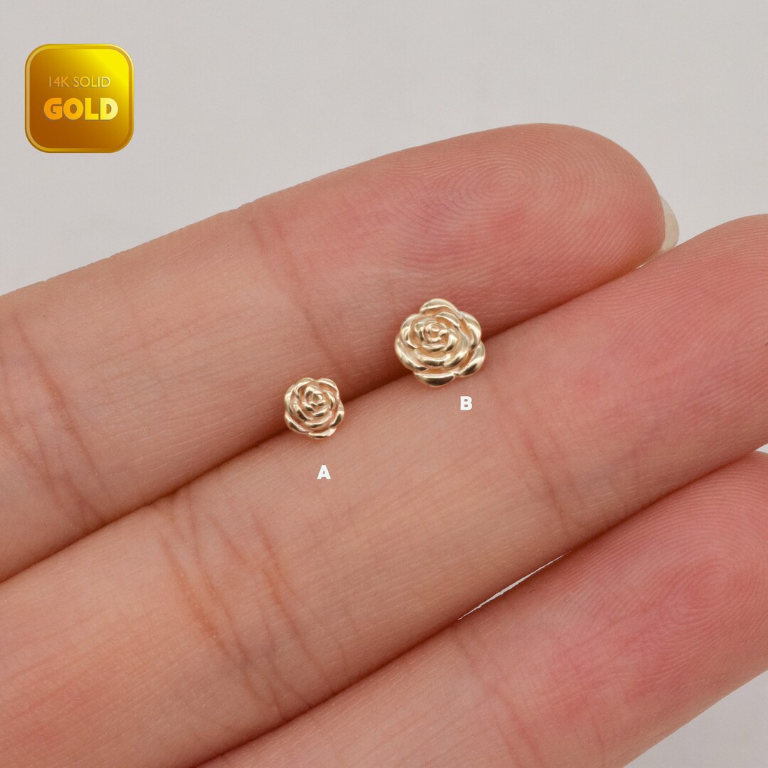 14k Solid Gold Rose Flower Stud Earring Helix Rose Earring Conch Tragus Earring Minimalist