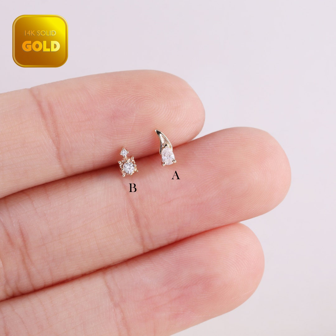 14k Solid Gold Tiny Turtle Earrings Cartilage Conch Helix Earring ...