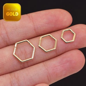 14k Solid Gold Hexagon Septum Hoops Ring Geometric Hoop Earrings Gold Cartilage Clickers Dainty Nose Ring Hexagon Gold Piercing Jewelry 16g