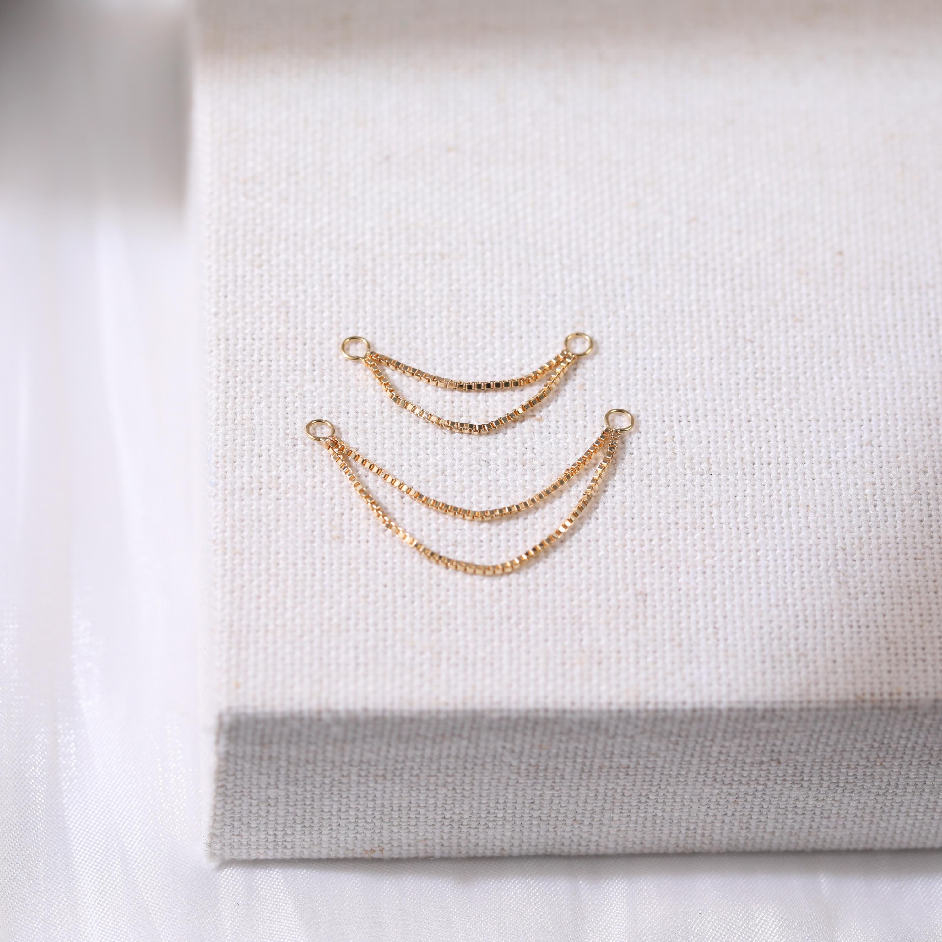 Piercing Box Thing 14K Solid Gold Double Box Chain Attachment Delicate Dainty Chain ...