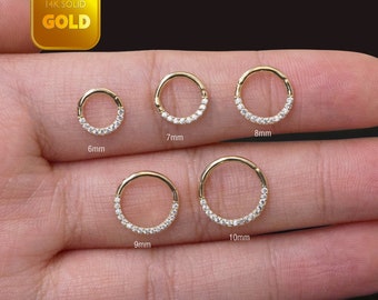 14k Solid Gold Septum Hoop Cartilage Hoop Tragus Helix Daith Rook Conch Ring Hinged Clicker Jewelry 16g gift for her