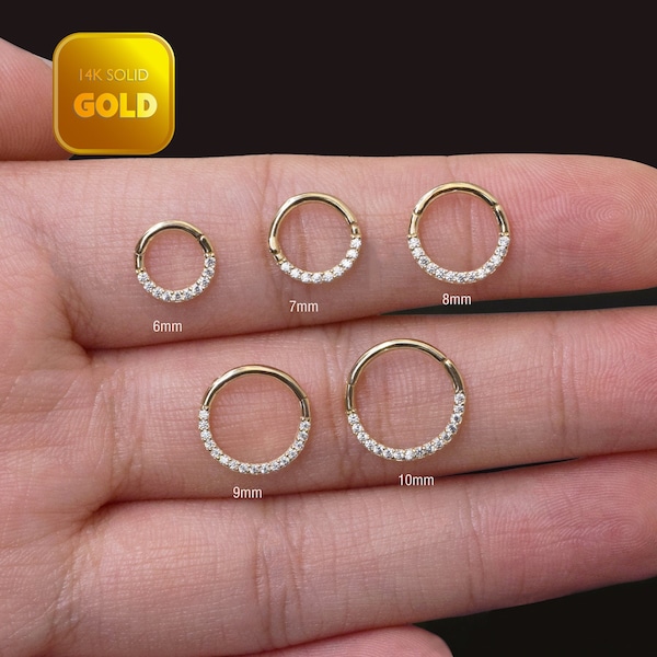 14k Solid Gold Septum Hoop Cartilage Hoop Tragus Helix Daith Rook Conch Ring Hinged Clicker Jewelry 16g gift for her
