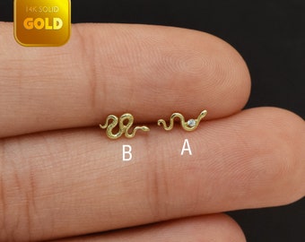 14k Solid Gold Snake Stud Snake Tragus Earring Snake Helix Conch Stud Tiny Snake Stud Flat Back Stud Earring Snake Jewerly 20g