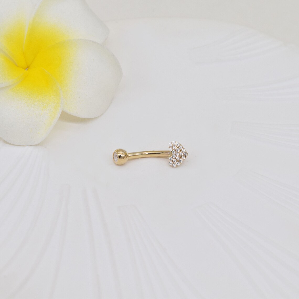 14k Solid Gold Heart Shape Belly Button Ring Navel Piercing CZ Etsy