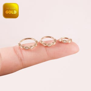 14k Solid Gold Marquise Clicker Hoop, Gold Helix Clicker, Daith Hoop Earring, Rook Ring, Nose Ring, Cartilage Hoop Earring, Lobe Hoop 16g