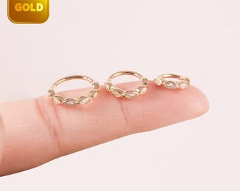 14k Solid Gold Marquise Clicker Hoop, Gold Helix Clicker, Daith Hoop Earring, Rook Ring, Nose Ring, Cartilage Hoop Earring, Lobe Hoop 16g