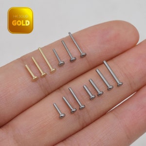 14k Solid gold Flat back Titanium push back Threadless for Cartilage conch stud helix stud tragus studs 0.5mm inner hole 16g 18g 20g