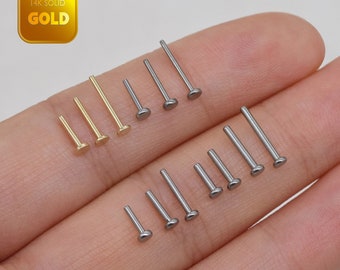 14k Solid gold Flat back Titanium push back Threadless for Cartilage conch stud helix stud tragus studs 0.5mm inner hole 16g 18g 20g