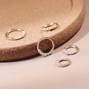 14k Solid Gold Diamond Septum Nose Ring Gold Hinged Earring Hoop Drop Shape Daith Tragus Helix Cartilage Rook Earring 16g Gift For Her