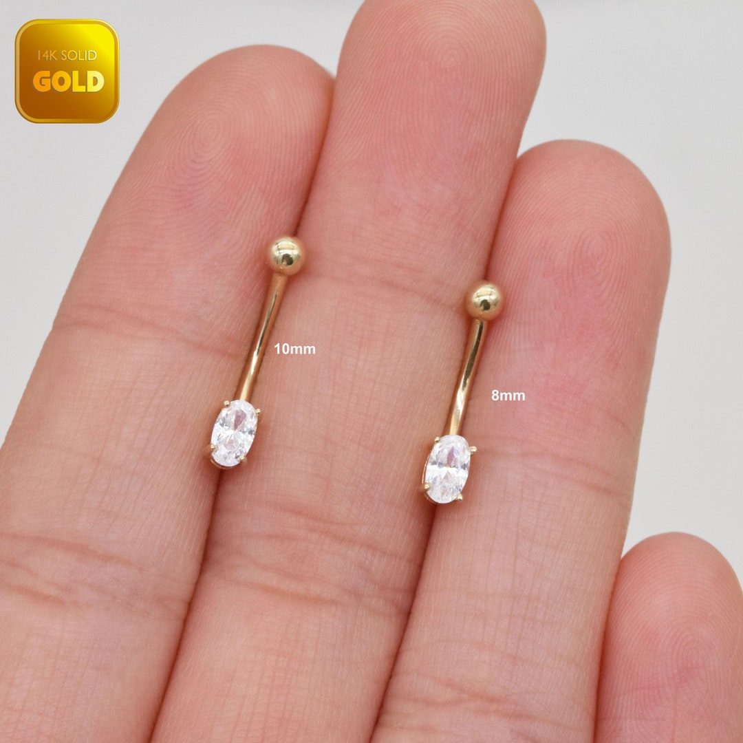 14K Solid Gold Oval Diamond Rook Earring Gold Curved Barbell Ring Gold ...
