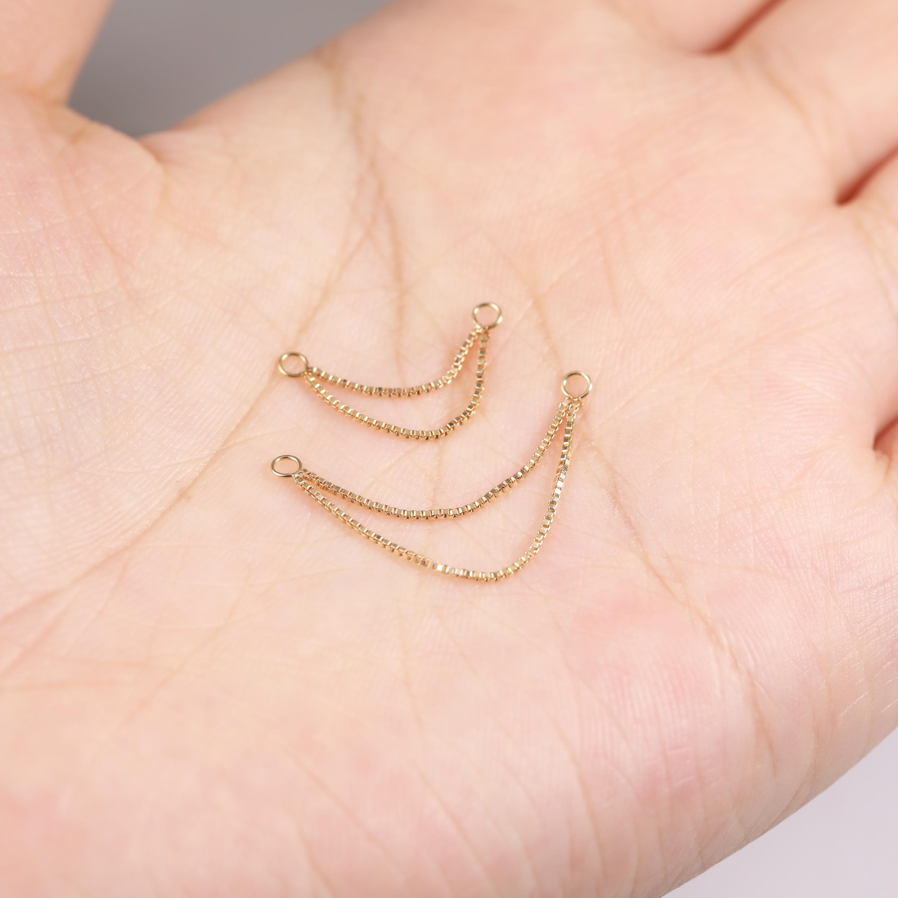 Piercing Box Thing 14K Solid Gold Double Box Chain Attachment Delicate Dainty Chain ...