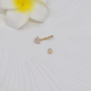 14k Solid Gold Heart Shape Belly Button Ring Heart Navel Piercing Cz Stone Threaded Navel Gold Belly Ring Barbell Piercing Jewelry 14g image 7