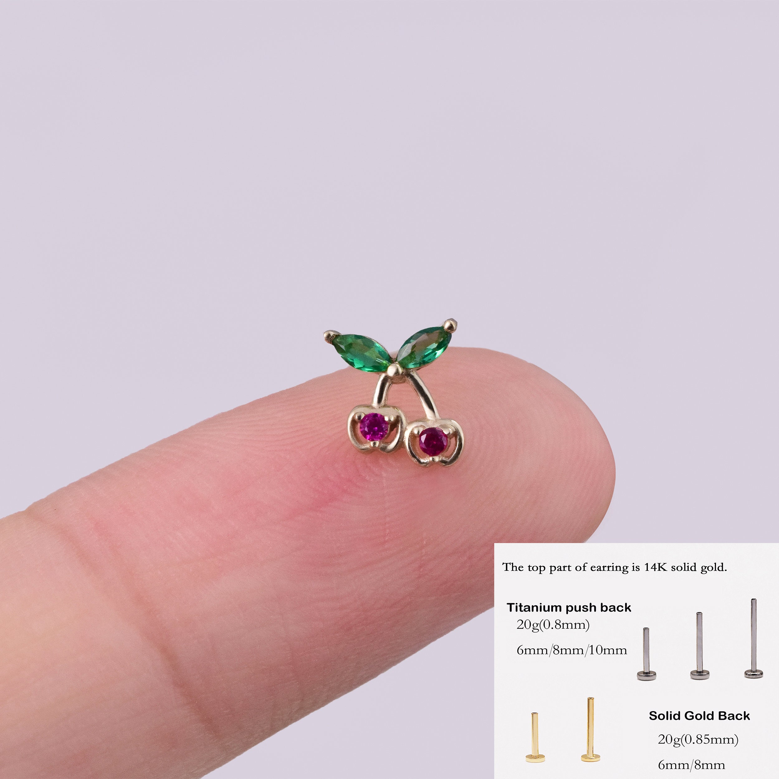 14K Solid Gold Tiny Red Cherry Stud Earring Dainty Cherry Cartilage ...