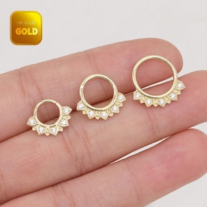 14k Solid Gold Dainty Septum Hoop Clicker Cartilage Daith Helix Tragus Conch Septum Nose Body Hoop Ear Clicker Ring Piercing Jewelry 16g