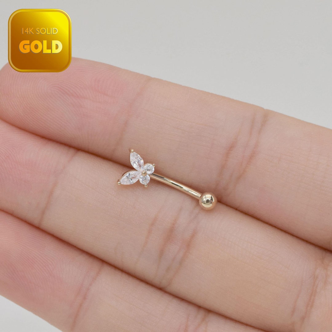 14k Solid Gold Butterfly Rook Earring Butterfly Eyebrow Ring Gold Belly