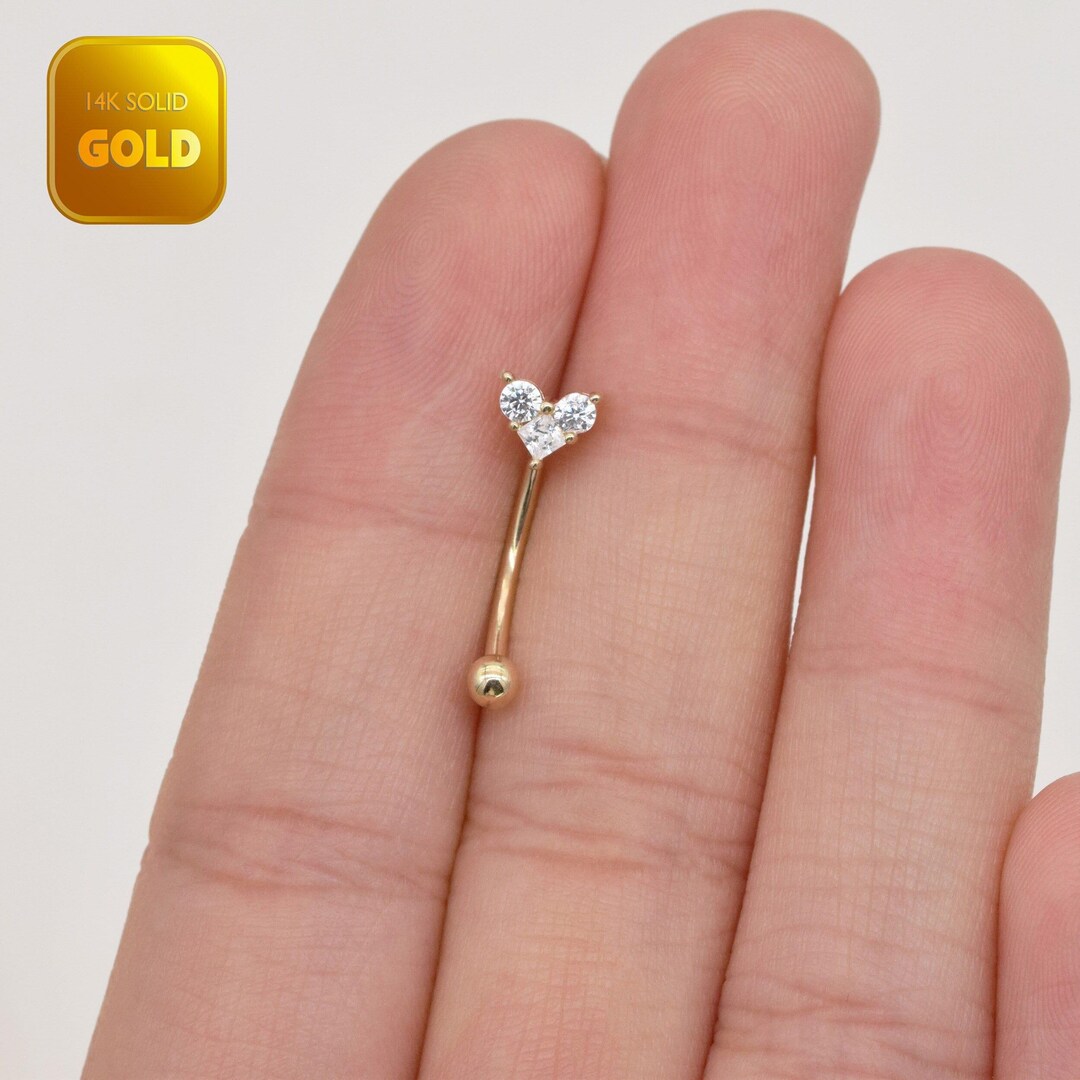 14k Solid Gold Heart Rook Earring Heart Rook Piercing Diamond Curved ...