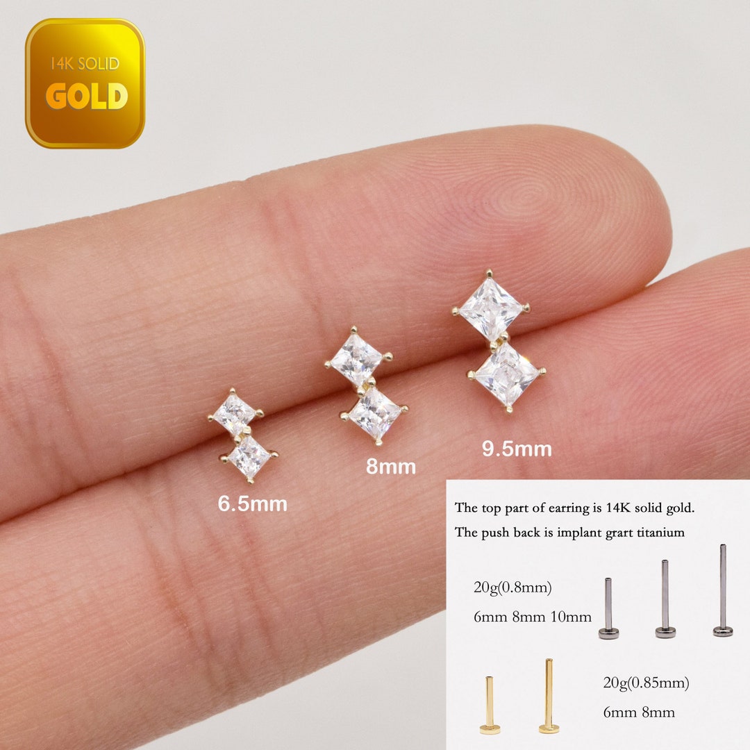 14K Solid Gold Tiny Climber Stud Earrings Helix Conch Tragus Earring