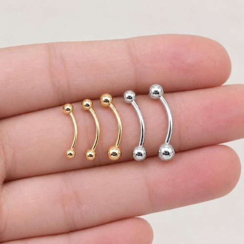 14k Solid Yellow White Gold Belly Button Ring Navel  Piercing Yellow Gold Bar bell Threaded Bar bell Rook Piercing Eyebrow 18g 16g 14g