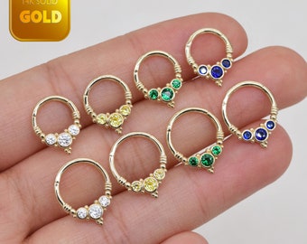 14K Solid Gold Septum Hoop Clicker Nostril Bendable Ring Colorful Cartilage Tragus Daith Piercing Earrings Helix Conch Rook Piercing 16g