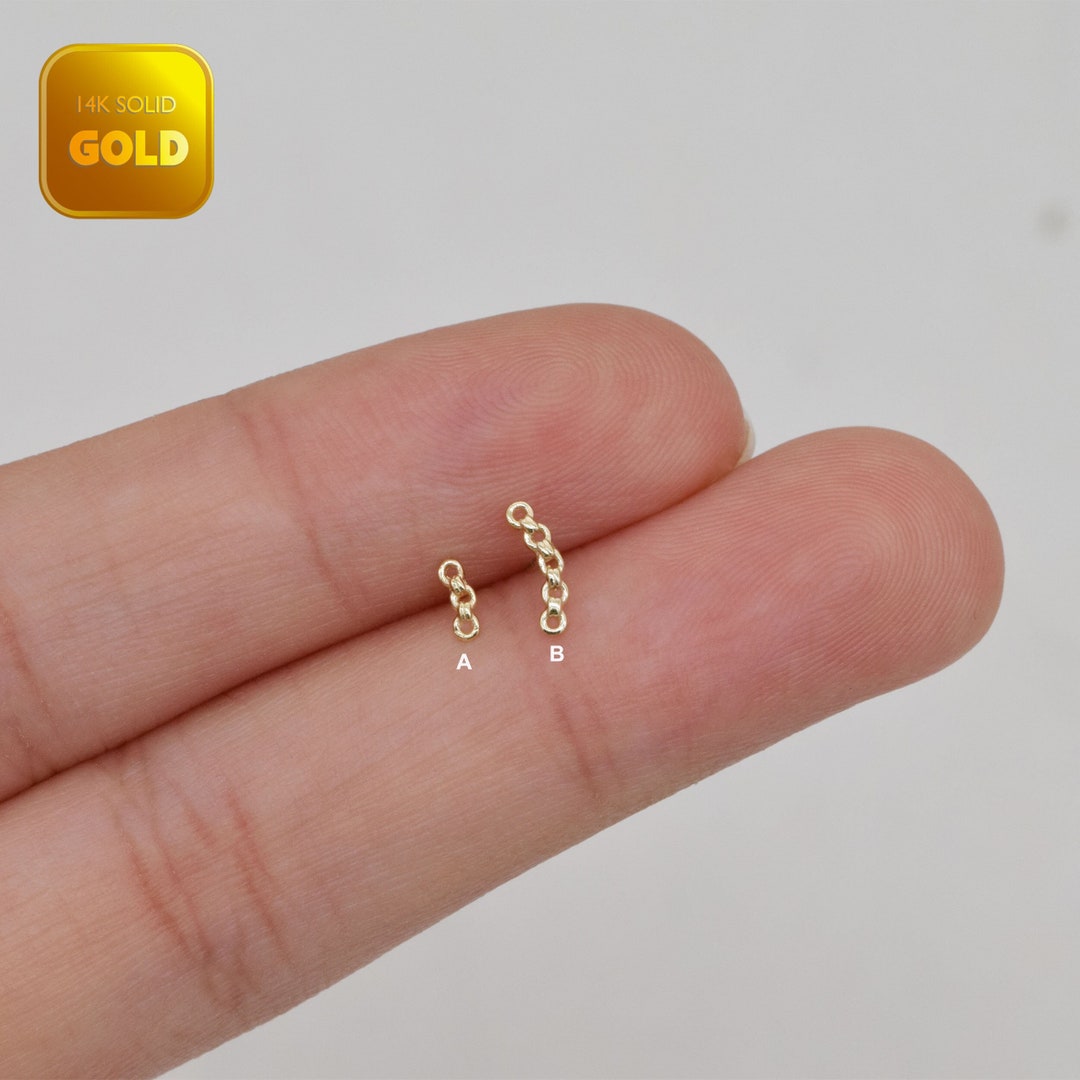 14k Solid Gold Chain Stud Earrring Cartilage Chain Helix Stud Conch Tragus Earring Tiny Chain