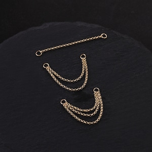 Attacco a tripla catena in oro massiccio 14K, piercing a doppia catena, orecchino a catena ad anello, catena a elica, catena per cartilagine, connettore a catena di collegamento
