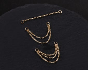 14K Solid Gold Triple Chain Attachment, Double Chain Piercing, Loop Chain Earring, Helix Chain, Cartilage Chain ,Linking Chain Connector