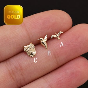 Orecchino a forma di gufo in oro massiccio 14k, orecchino a forma di elica, orecchino a forma di colibrì, orecchino a forma di conchiglia, orecchino a forma di trago, orecchino a forma di aquila, orecchino a forma di uccello in oro, orecchino con parte posteriore piatta, 20 g