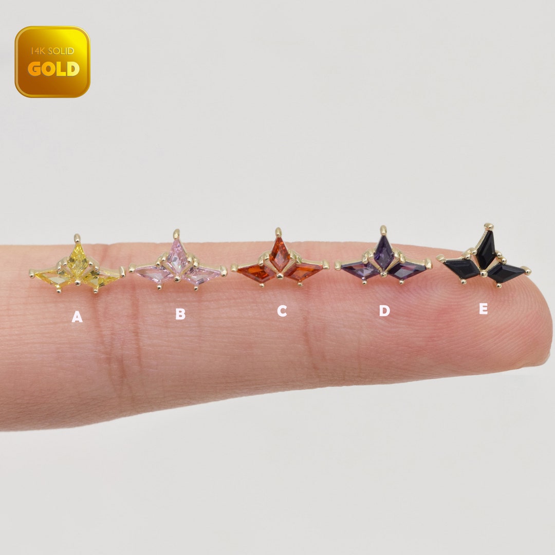 14k Solid Gold Kite Shape Stud Earring Tragus Jewelry Gold Helix Conch