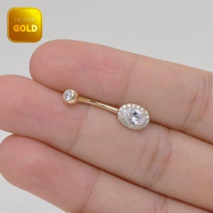 14K ソリッド ゴールド ダイヤモンド へそリング ゴールド へそピアス クラシック オーバル スレッド へそリング ゴールド バーベル ピアス ジュエリー 彼女へのギフト 14g