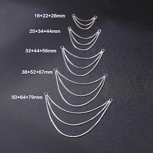 14K Solid White Gold Triple Box Chain Attachment Triple Chain Piercing Loop Chain Earring Dainty Cartilage Chain Linking Chain Connector