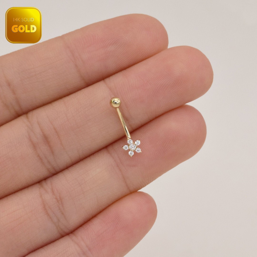 14k Solid Gold Flower Rook Earring Gold Rook Piercing Eyebrow Ring ...