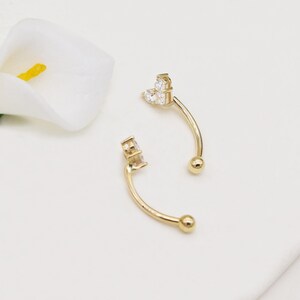 14k Solid Gold Heart Rook Earring Heart Rook Piercing Diamond Curved ...