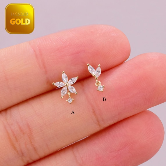 1 Pz Cristallo 16G Elica Tragus Orecchini In Acciaio Inox Fiore Rook Conchiglia Ve Indietro Cartilagine Body Piercing Gioielli Bilanciere - Foto 4