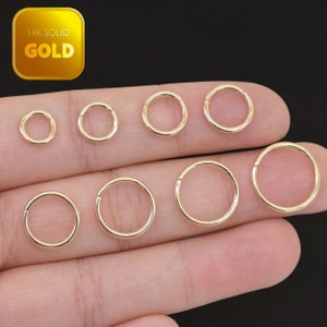 14K Solid Gold Hinged Cartilage Hoop Tragus Helix Conch Hoops Earring Gold Huggie Hoop Nose Ring Gold Earring Piercing 16g 18g