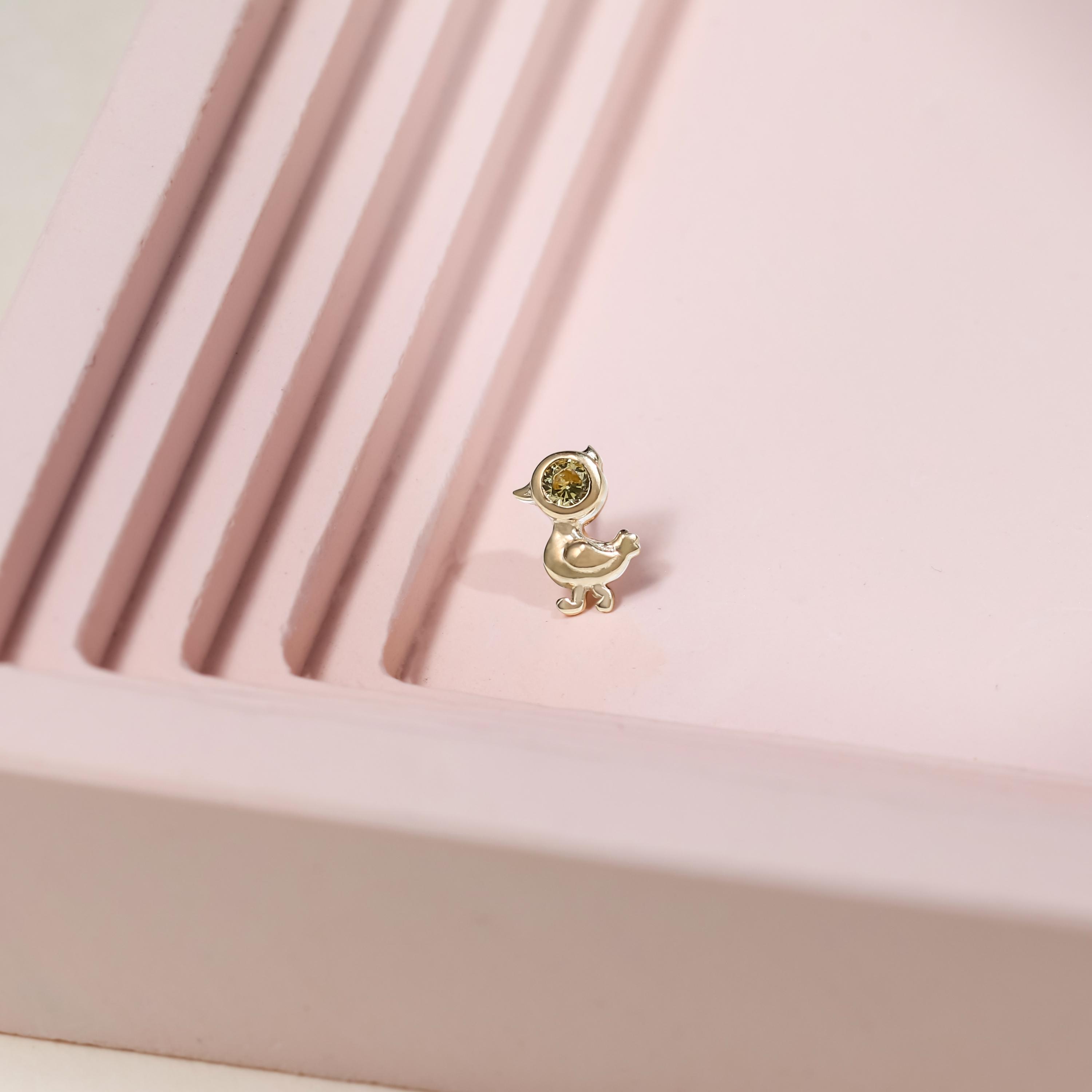 14k Solid Gold kleine gelbe Ente Ohrring niedlichen Tier Knorpel Piercing Tragus Helix Conch Bolzen fadenlose flache zurück Ohrring Geschenk für sie
