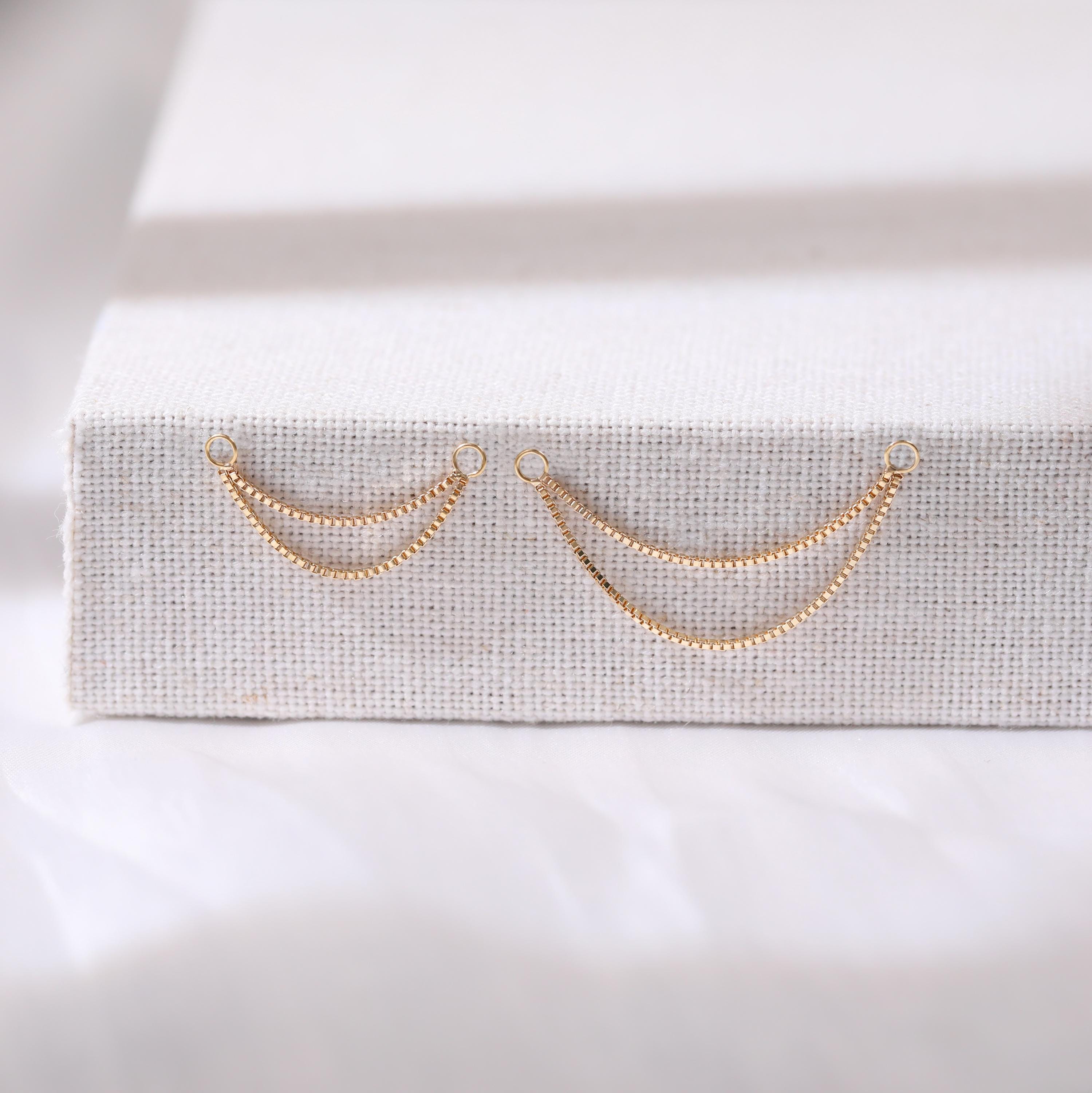 Piercing Box Thing 14K Solid Gold Double Box Chain Attachment Delicate Dainty Chain ...