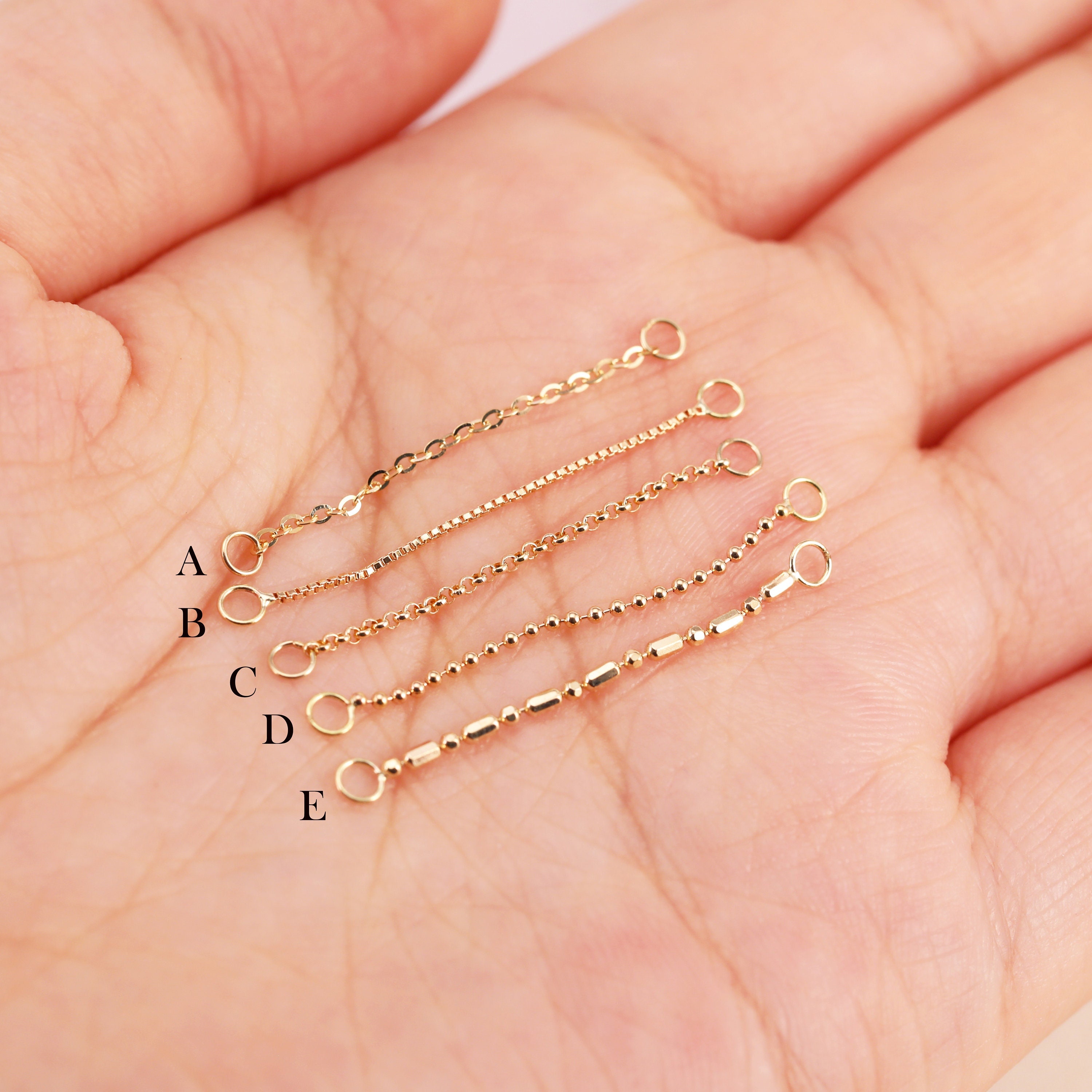 14K Solid Gold Mix Chain Attachment Ball Chain Piercing Pearl Chain Earring Box Cartilage Chain Beaded Linking Chain Connector Cross Chain