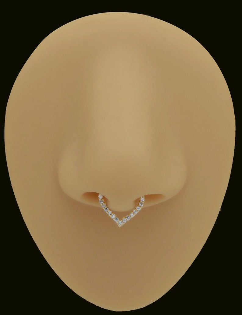 Anneau de septum en forme de V en or massif 14 carats, boucle d'oreille Tragus, piercing du cartilage, anneau de Daith, boucle d'oreille hélice, créoles de conque, cerceau de nez, cadeau pour elle 16 g image 3