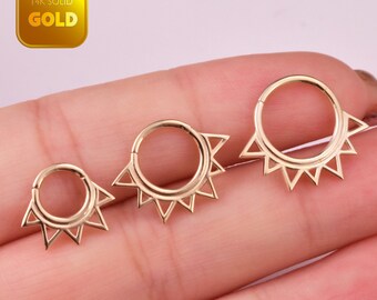 14k Solid Gold Flower Petal Daith Clicker Hoop Flower Septum Ring Nose Piercing Helix Hoop Earring Tragus Clicker Septum Piercing