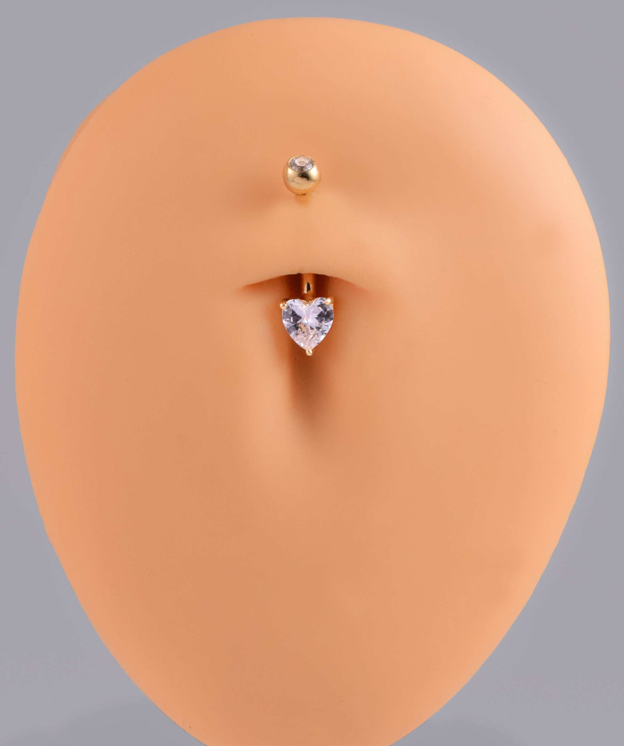 14k Solid Gold Heart CZ Stone Belly Button White Gold Externally ...