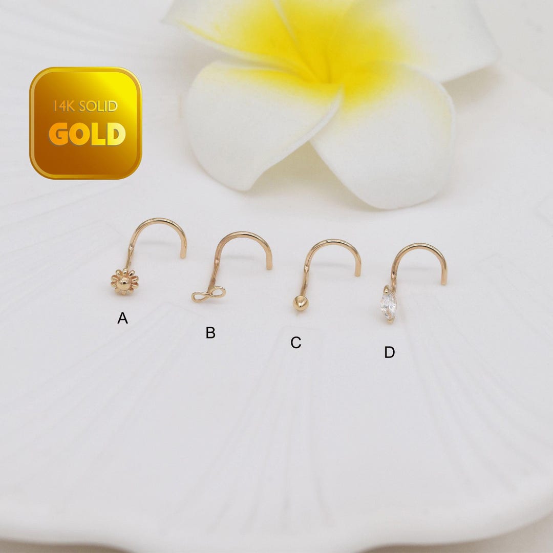 14k Solid Gold Marquise Nose Stud Flower Nose Stud Tiny Nose Ring