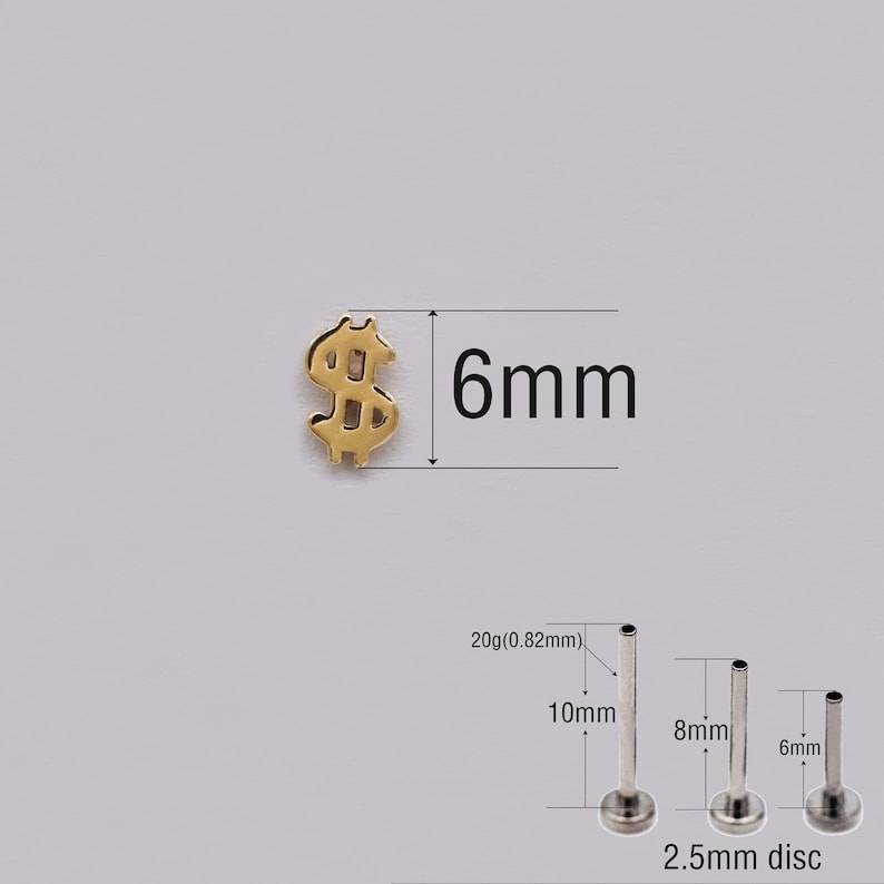 14k Solid Gold Dollar Sign Cartilage Earrings Money Stud Earrings ...