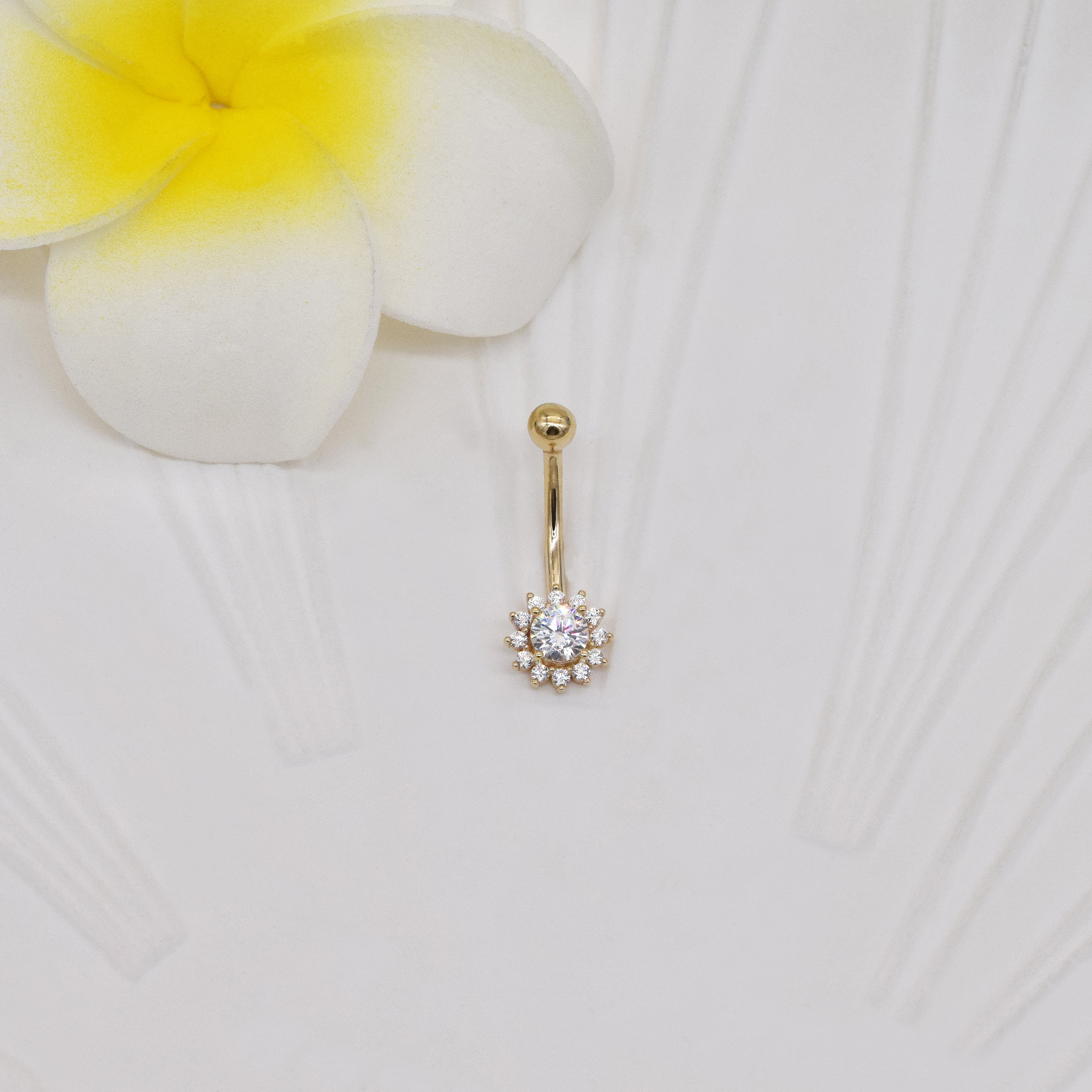 14k Solid Gold Flower Rook Piercing Curved Barbell Sunflower Navel Ring ...