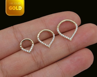 14K Solid Gold V Shaped Septum Ring Tragus Earring Cartilage Piercing Daith Ring Helix Earring Rook Conch Hoop Nose Hoop Gift For Her 16g