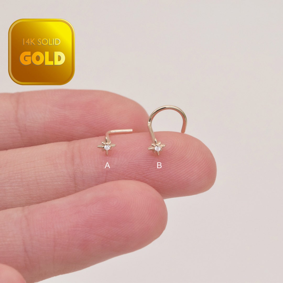 14k Solid Gold Star Nose Stud Star Nose Ring Nose Stud Screw Back L