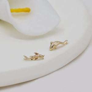 14k Solid Gold Koi Fish Cartilage Earring Tiny Tragus Stud Helix Conch piercing cute stud earring minimalist earrings flat back earring 20g zdjęcie 7