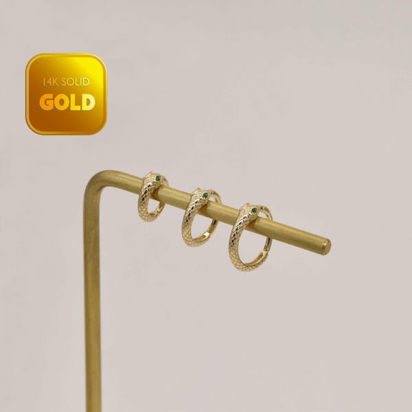 14k Solid Gold Snake Helix Daith Rook Conch Ring Septum Hoop Snake Cartilage Huggie Hoop Tragus Emerald Clicker Piercing Cadeau voor haar