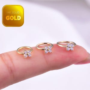 Anneau de conque floral en or massif 14 carats Clicker fleur Cartilage boucle d'oreille Anneau de nez en or Helix Clicker Piercing Daith articulé Segment Clicker