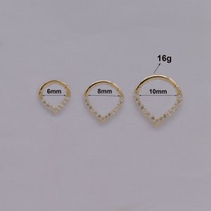 Anneau de septum en forme de V en or massif 14 carats, boucle d'oreille Tragus, piercing du cartilage, anneau de Daith, boucle d'oreille hélice, créoles de conque, cerceau de nez, cadeau pour elle 16 g image 9