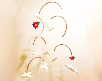 Kinetic Christmas Doves Hanging Mobile